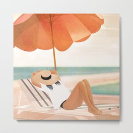 Sun and Sand Metal Print | Watercolor, Relax, Pool, Ocean, Painting, Minimal, Sea, Coast, Nature, Illustration 