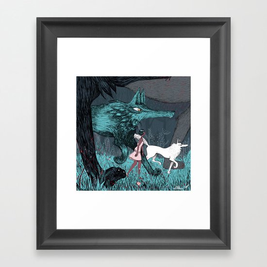 Woman Wolf wandering Framed Art Print