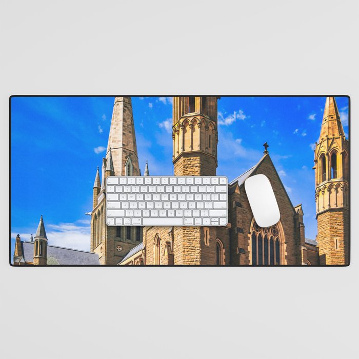 Australia Photography - The Sacred Heart Cathedral Under The Blue Sky Desk Mat