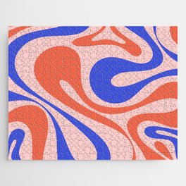Mod Swirl Retro Abstract Pattern Pink Orange Bright Blue Jigsaw Puzzle