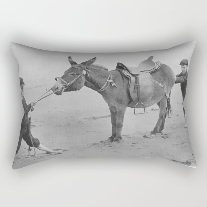 Hey!  You there.  Stop looking at my ass!  funny Italian boys trying to pull stubborn donkey humorous black and white vintage photograph - photography - photographs Rectangular Pillow