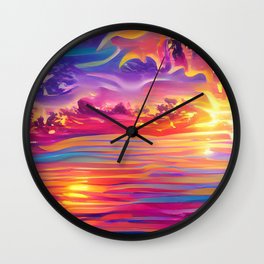 Psychedelic sunset Wall Clock