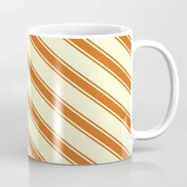 [ Thumbnail: Light Yellow & Chocolate Colored Pattern of Stripes Coffee Mug ]