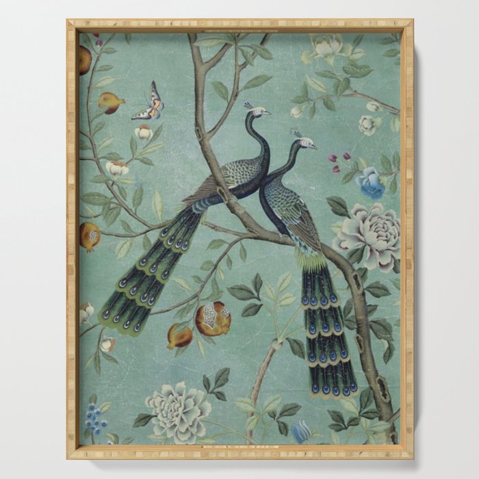 A Teal of Two Birds Chinoiserie Serving Tray