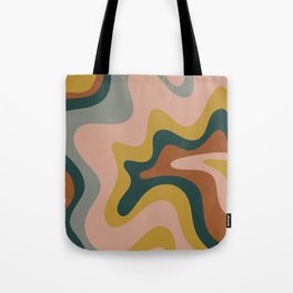 Retro Liquid Swirls Abstract Pattern Square Rust Gray Mustard Blush Navy Tote Bag