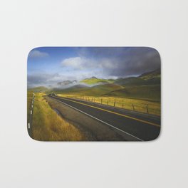 Sutter Buttes California Photography Bath Mat | Countryside, Road, Longroad, Sutterbuttes, Yubacity, Suttercalifornia, Colorful, Fog, Landscape, Windyroad 