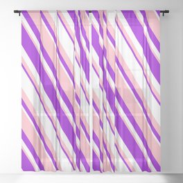 [ Thumbnail: Light Pink, Dark Violet, and White Colored Lined/Striped Pattern Sheer Curtain ]