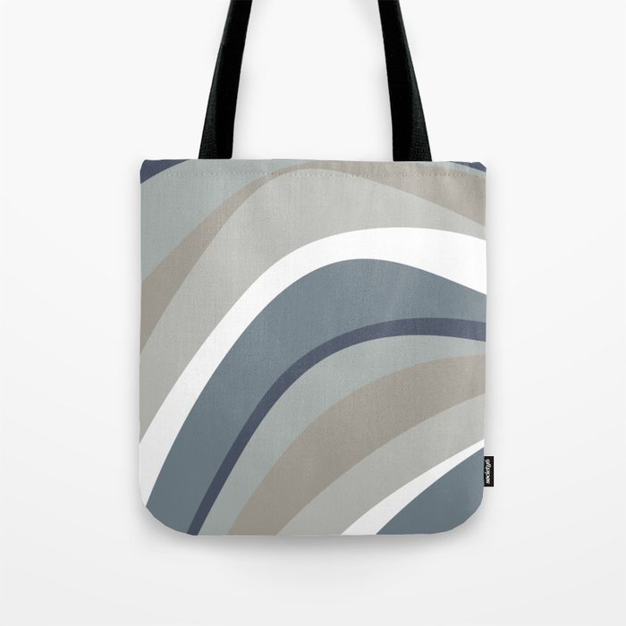 Funky Wavy Lines Blue, Grey and Neutral Tones Tote Bag