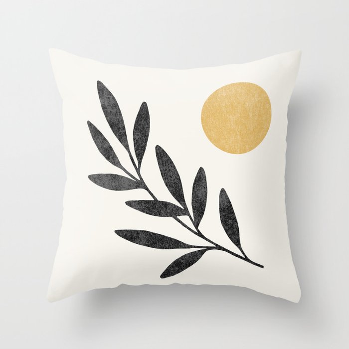 Leaf Sun 1 - Gold Black Throw Pillow