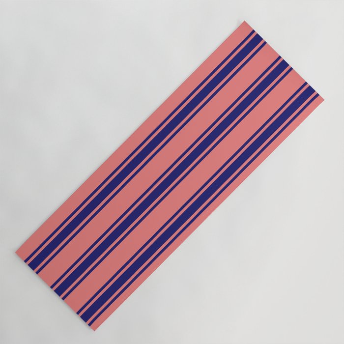 Light Coral and Midnight Blue Colored Striped/Lined Pattern Yoga Mat
