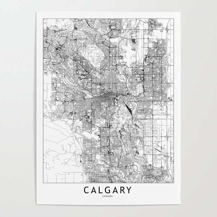 Calgary White Map Poster