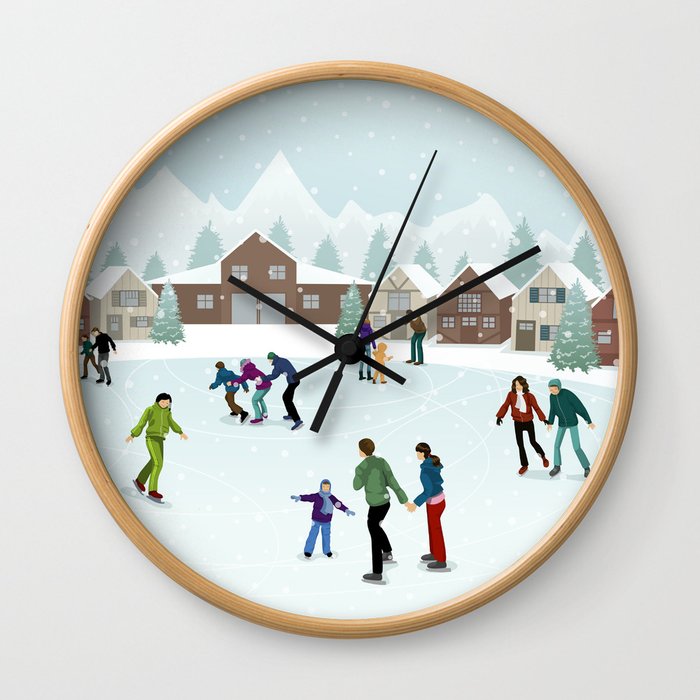 People Skating on the Ice Rink During Winter Wall Clock