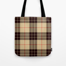 Tan Tartan with Black and Red Stripes Tote Bag