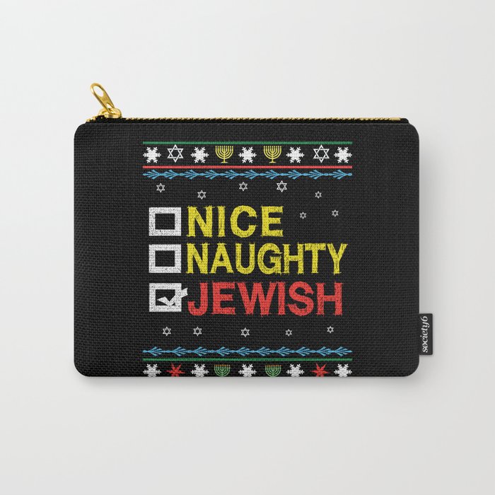 Ugly X-Mas Nice Naughty Jewish Menorah Hanukkah Carry-All Pouch
