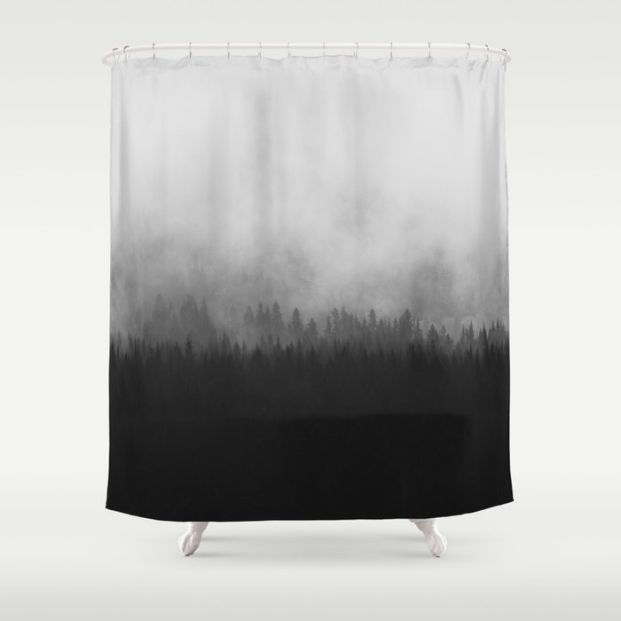 Moody Black And White Minimalist Pine Forest Foggy Misty