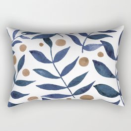 Watercolor berries and branches - indigo and beige Rectangular Pillow