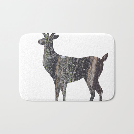 deer silhouette stag black bark with lichen Bath Mat