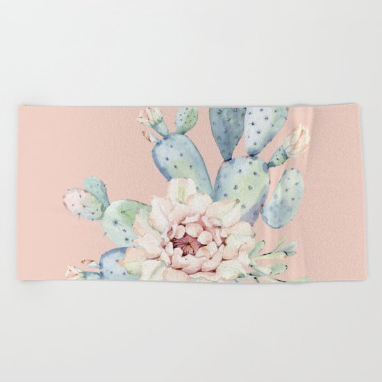 Sweet Pink Rose Desert Cactus Beach Towel