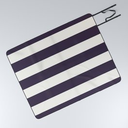 summer beach coastal nautical french fashion navy blue stripes Picnic Blanket