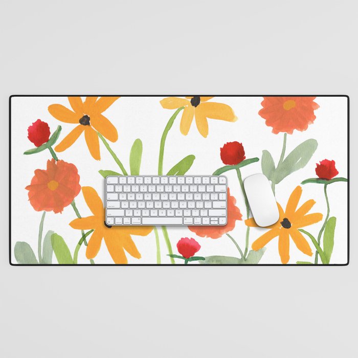 Fall Flower Posy, Sunflowers and Fall Flowers Repeat Pattern Desk Mat