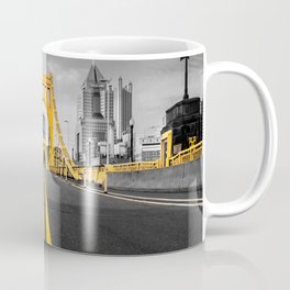 Pittsburgh Pennsylvania Steel City Skyline Bridge Black And White Photography Print Coffee Mug