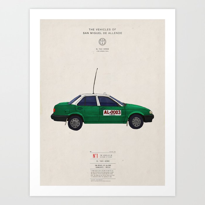 The Vehicles of San Miguel de Allende: The Green Taxi Art Print