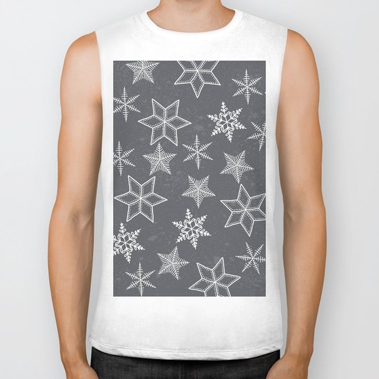 Snowflakes on grey background Biker Tank
