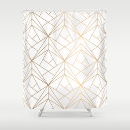 Geometric Gold Pattern With White Shimmer Shower Curtain