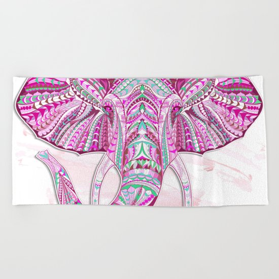 Pink Ethnic Elephant Beach Towel