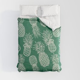 Fresh Pineapples Teal & White Comforter