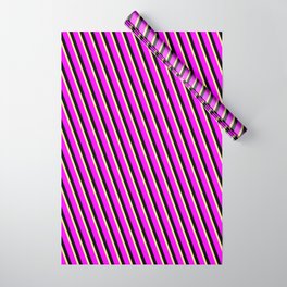 [ Thumbnail: Tan, Fuchsia, and Black Colored Striped Pattern Wrapping Paper ]
