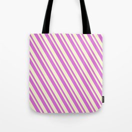 [ Thumbnail: Orchid and Light Yellow Colored Lines/Stripes Pattern Tote Bag ]