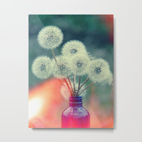 Dandelion Bouquet Lomo SQ Too Whimsical Boho Botanical Nature Metal Print