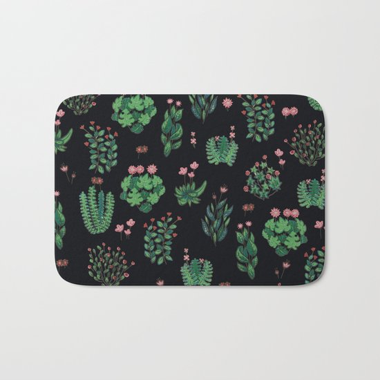 green and black garden with red flowers Bath Mat