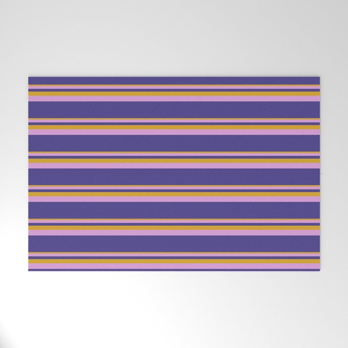Goldenrod, Plum, and Dark Slate Blue Colored Lines Pattern Welcome Mat