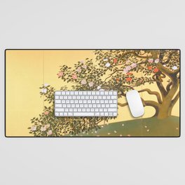 Camelia Petals Scattering Japanese Taisho Period 4 Panel Screen by Gyoshu Hayami  Desk Mat