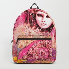 Golden Venice Backpack | Venetiancarnival, Masquerade, Romantic, Venice, Mask, Travel, Italy, Sunset, Digital, Pink 
