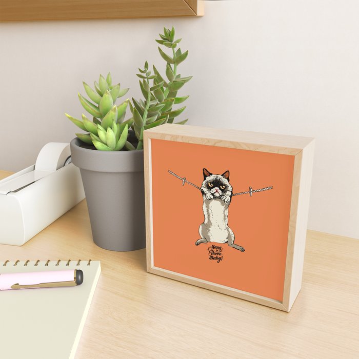 Hang in There Baby Cat Framed Mini Art Print by Huebucket