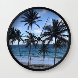 Barbados Beach with Tall Palm Trees Wall Clock