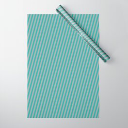 [ Thumbnail: Light Sea Green & Dark Gray Colored Lines/Stripes Pattern Wrapping Paper ]