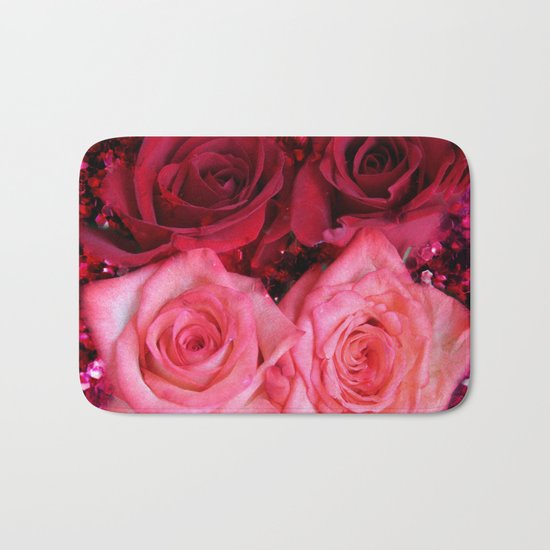 Glitter and Roses - Red and Pink Bath Mat