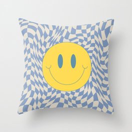Smiley baby blue warp checked Throw Pillow