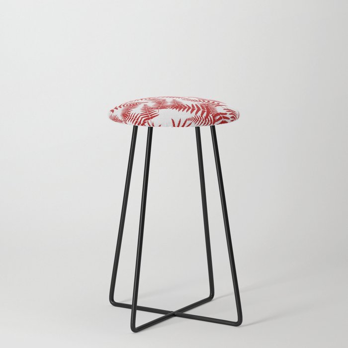 Red Silhouette Fern Leaves Pattern Counter Stool