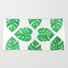 Nature tropical palm leaf print green pattern  Beach Towel