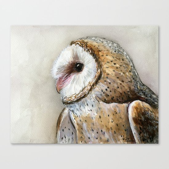 Barn Owl Watercolor | Birds Of Prey Wild Animals Owls Canvas Print