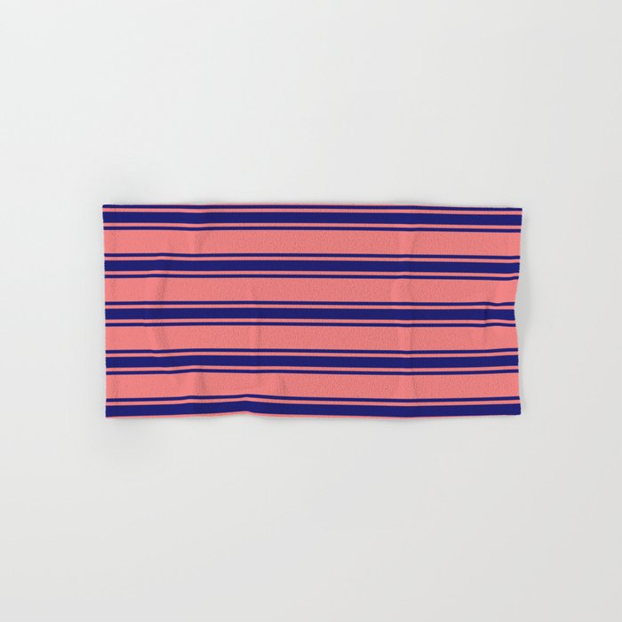 Light Coral and Midnight Blue Colored Striped/Lined Pattern Hand & Bath Towel