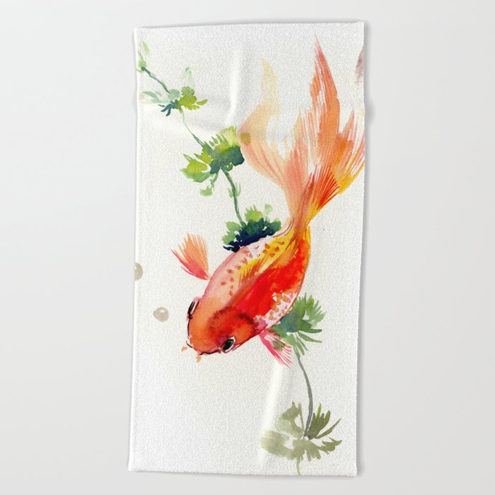 Goldfish, aquarium fish art, design watercolor fish painting Beach Towel