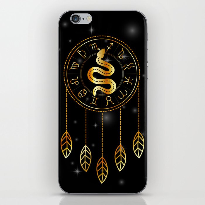 Dreamcatcher Zodiac symbols astrology horoscope signs with mystic snake in gold iPhone Skin