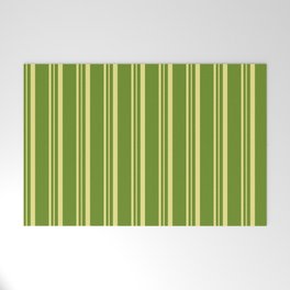 [ Thumbnail: Green and Tan Colored Stripes Pattern Welcome Mat ]