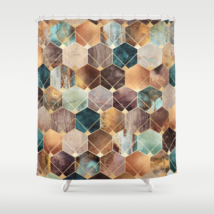 Natural Hexagons And Diamonds Shower Curtain